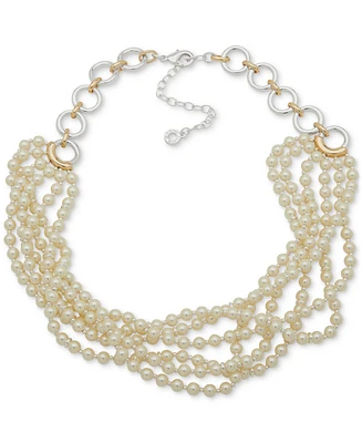 Anne Klein Two-Tone Imitation Pearl Ring Layered Statement Necklace, 16" + 3" extender