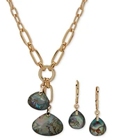 Anne Klein Gold-Tone Abalone Pendant Necklace & Drop Earrings Set