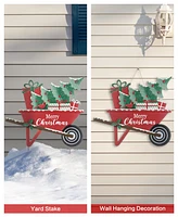 Glitzhome 30"H "Merry Christmas" Metal Wagon Yard Stake or Wall Decor