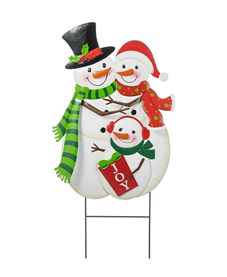 Glitzhome 30"H Christmas Metal Snowman Family Yard Stake or Standing Decor or Hanging Decor