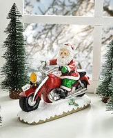 Glitzhome 11.75"L Resin Christmas Santa with Motorcycle Table Decor