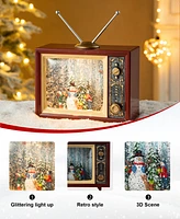 Glitzhome 7.5"L Lighted Tv with Snowman Waterglobe