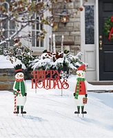 Glitzhome 32"H Set of 3 Christmas Metal Snowman and Happy Holidays Yard Stake