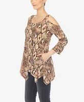 Women's Snake Print Cold Shoulder Tunic