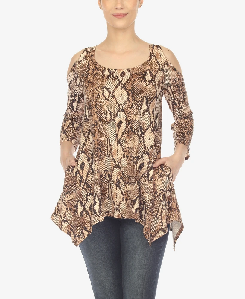 Women's Snake Print Cold Shoulder Tunic