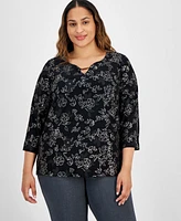 Jm Collection Plus 3/4-Sleeve Jacquard Top, Created for Macy's