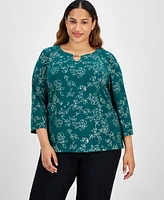 Jm Collection Plus 3/4-Sleeve Jacquard Top, Created for Macy's