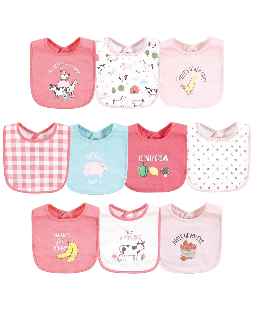 Hudson Baby Infant Girl Cotton Bibs, Girl Farm Animals, One Size