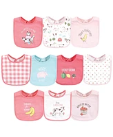 Hudson Baby Infant Girl Cotton Bibs, Girl Farm Animals, One Size