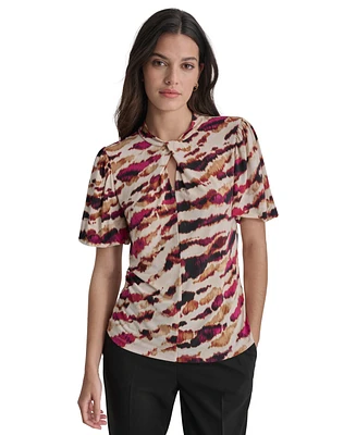 Dkny Women's Printed Balloon-Sleeve Twist-Neck Top