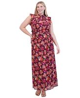 Vince Camuto Plus Printed Chiffon Ruffle Maxi Dress