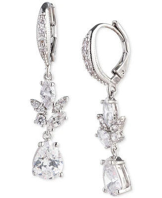 Givenchy Silver-Tone Mixed Cut Cubic Zirconia Double Drop Earrings