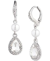 Givenchy Silver-Tone Crystal & Imitation Pearl Double Drop Earrings