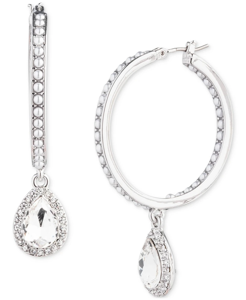 Givenchy Silver-Tone Pear-Shape Crystal Halo Charm Imitation Pearl Hoop Earrings