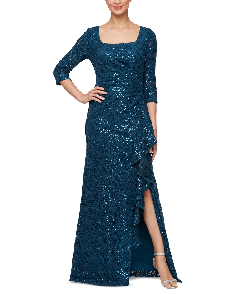 Alex Evenings Women's Sequin Lace 3/4-Sleeve Gown