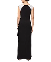 Alex Evenings Petite Embellished-Shoulder Draped Gown