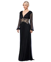 Betsy & Adam Women's Plunge-Neck Blouson-Sleeve Gown