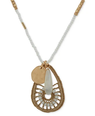 lonna & lilly Gold-Tone White Beaded Pendant Long Necklace, 32" + 3" extender