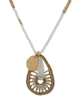 lonna & lilly Gold-Tone White Beaded Pendant Long Necklace, 32" + 3" extender