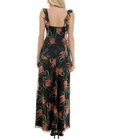 Taylor Women's Floral Print Ruffled High-Low Chiffon Gown