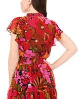 Msk Petite Floral Smocked-Waist Flutter-Sleeve Dress