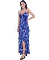 Eliza J Women's Ruffled Floral-Print Sleeveless Chiffon Gown