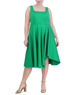 Eliza J Plus Square-Neck Asymmetrical-Hem Fit & Flare Dress