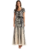 R & M Richards Petite Sequined Short-Sleeve Gown