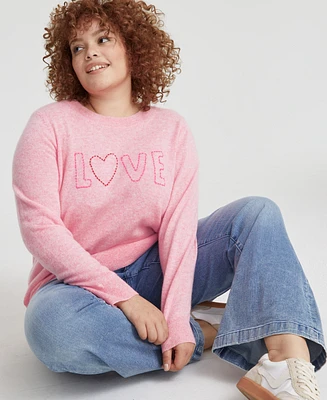 Charter Club Plus Cashmere Love-Embroidered Sweater, Created for Macy's