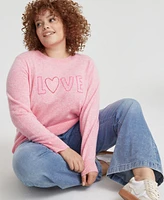 Charter Club Plus Cashmere Love-Embroidered Sweater, Created for Macy's