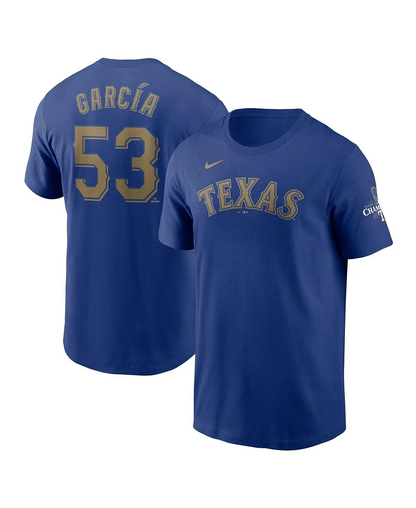 Nike Men's Adolis Garcia Royal Texas Rangers 2024 Gold Collection Name Number T-Shirt