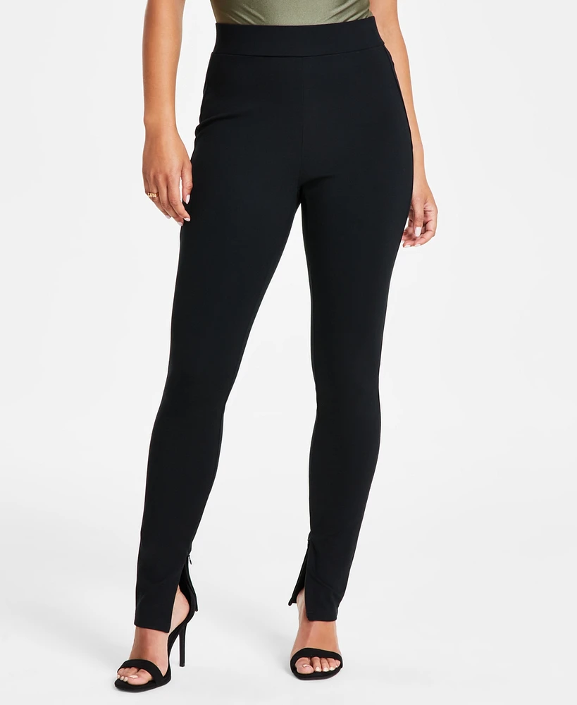 Bar Iii Women's Mid Rise Zip-Cuff Ponte-Knit Leggings, Created for Macy's