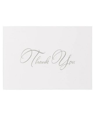 Jam Paper Thank You Card Sets - Silver-Tone Script Cards with Silver-Tone Star dream Envelopes - 25 Cards and Envelopes
