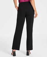 Kasper Petite Solid Pull-On Faux-Fly Mid-Rise Trousers