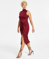 Bar Iii Women's Mock-Neck Tie-Front Midi Dress, Created for Macy's