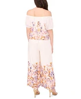 Sam Jess Petite Printed Off The Shoulder Tie Hem Blouse Floral Print Pull On Wide Leg Pants