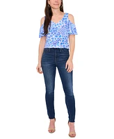 Sam & Jess Petite Printed Cold-Shoulder Flutter-Sleeve Top