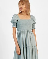 And Now This Women's Cotton Smocked Puff-Sleeve Tiered Maxi Dress, Created for Macy's