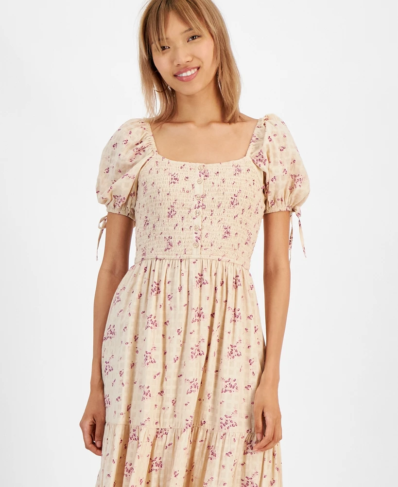 And Now This Women's Cotton Scoop-Neck Puff-Sleeve Maxi Dress, Created for Macy's
