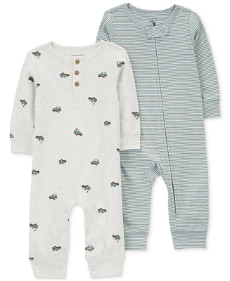 Carter's Baby Boys Car-Print Coverall & Striped Sleep Play Coverall, Pack of 2