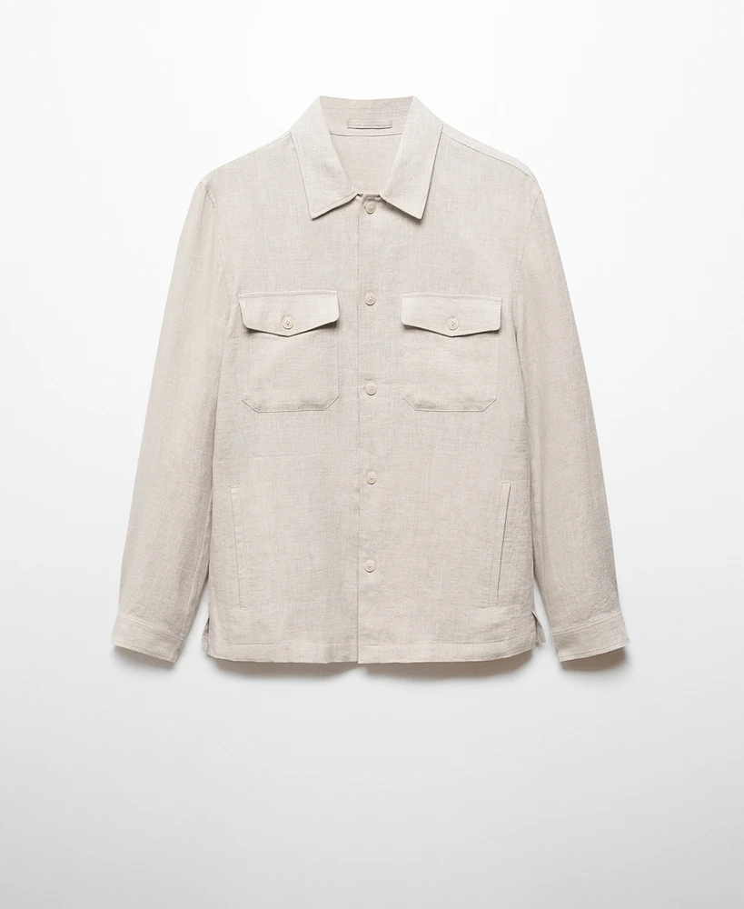 Mango Men's 100% Linen Pockets Detail Overshirt