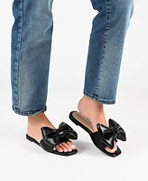 Journee Collection Women's Fayre Wide Width Oversized Bow Slip On Flat Sandals