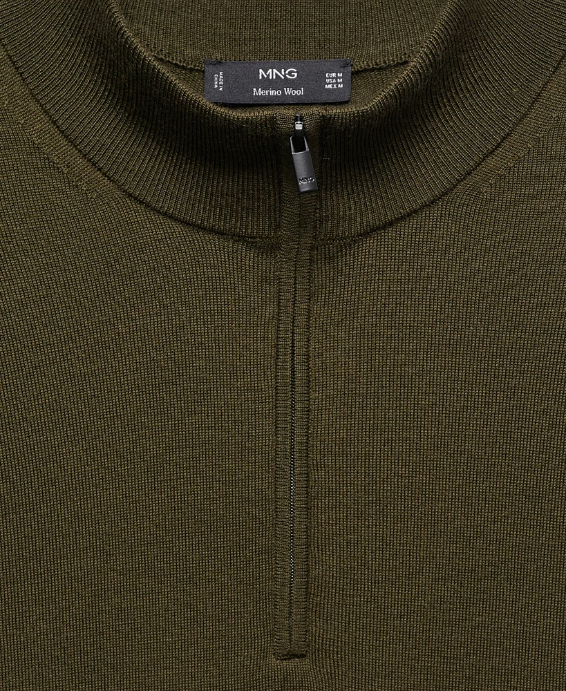 Mango Men's 100% Merino Wool Zipper Collar Sweater