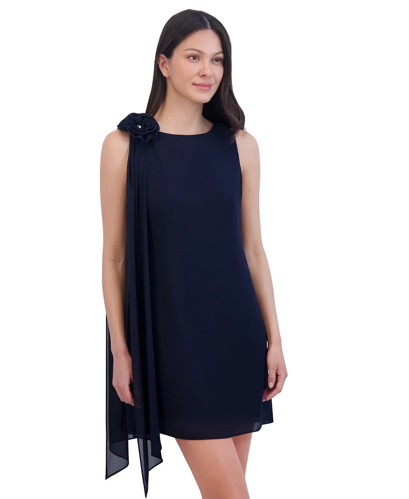 Jessica Howard Petite Draped-Shoulder Boat-Neck Mini Dress