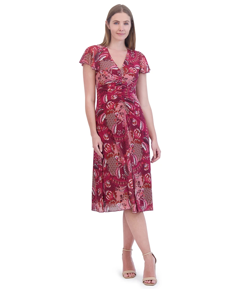 Jessica Howard Petite Paisley-Print Ruched Midi Dress