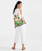 Jm Collection Womens Linen Blend Palm Print Tunic Top Cropped Pants Created For Macys