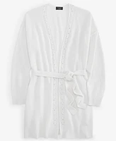 Charter Club Plus Cashmere Bead-Trim Belted Cardigan, Created for Macy's