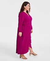 Connected Plus Size Tie-Front Wrap Maxi Dress