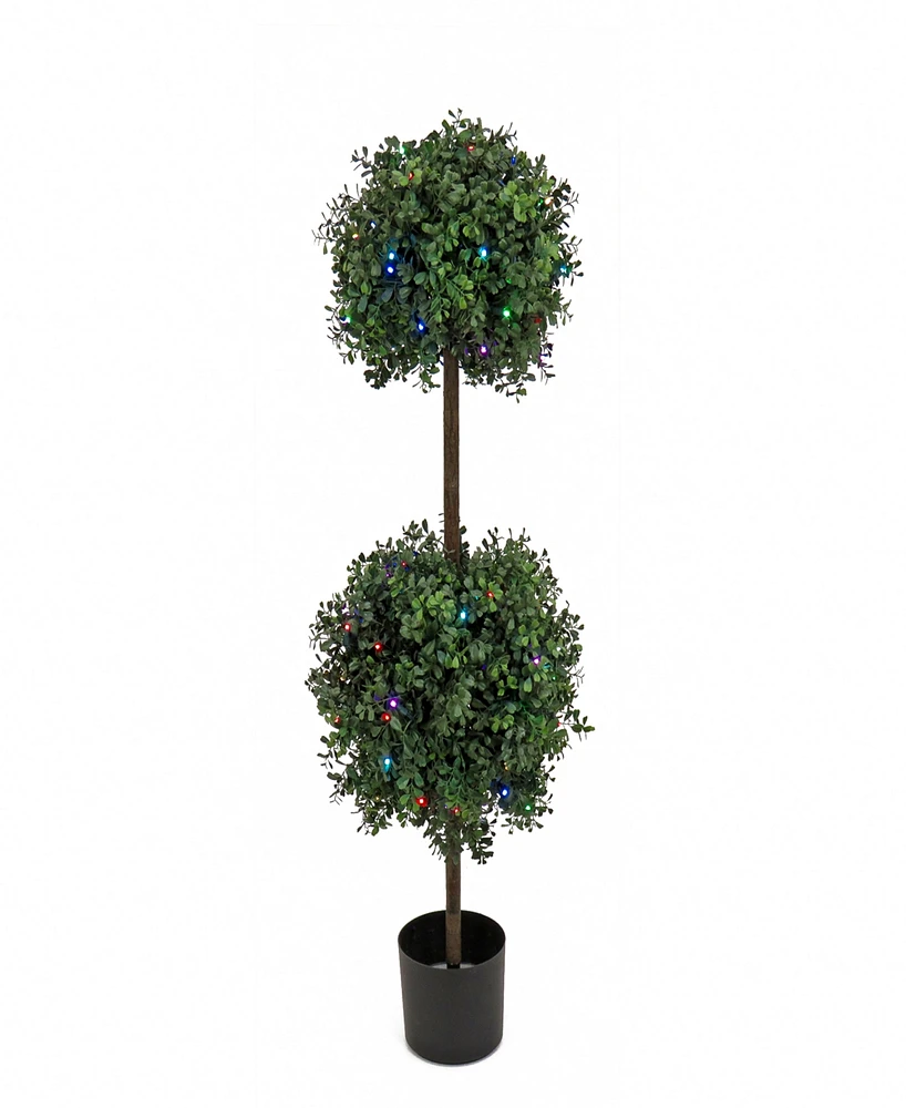 National Tree Company 46 Boxwood Double Ball Topiary with Multi-Function Led Lights