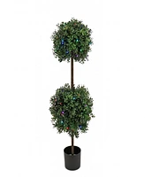 National Tree Company 46 Boxwood Double Ball Topiary with Multi-Function Led Lights